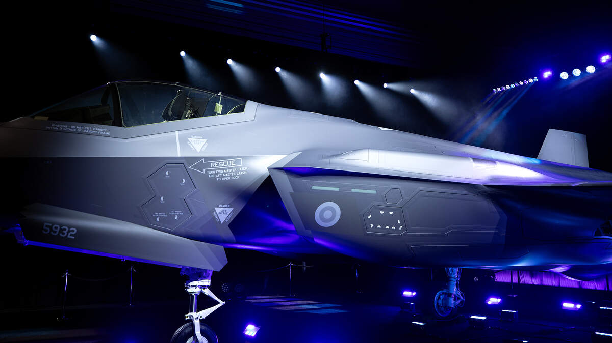 A F-35 Lightning II jet, the first to be given to Finland, is seen during a ceremony on Tuesday, Dec. 16, 2025, at the Lockheed Martin production in Fort Worth.